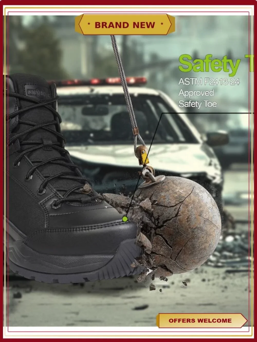 Steel Toe Tactical Work Boots for Men Slip Resistant Lace Up